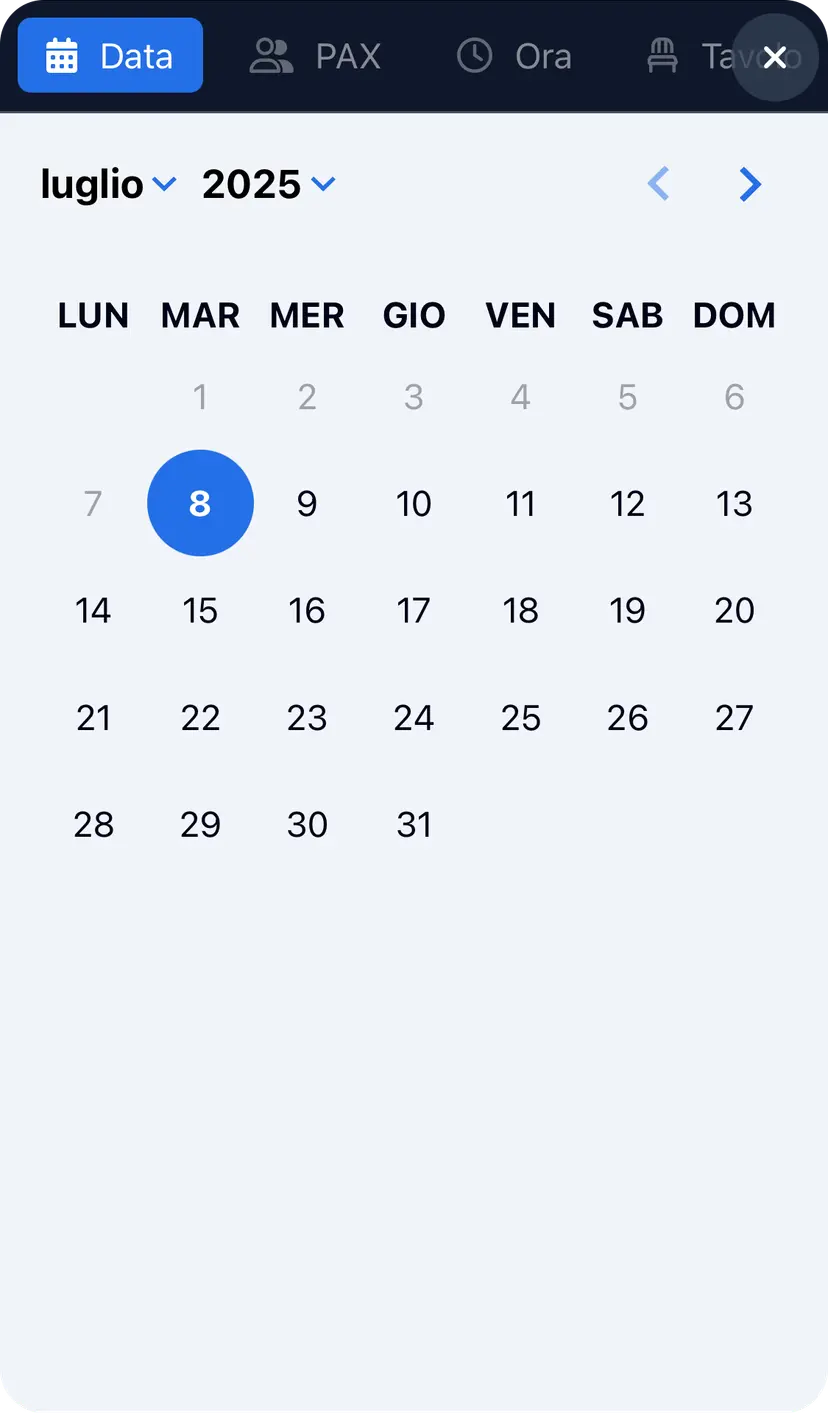Assistente prenotazioni, passo 1: Data